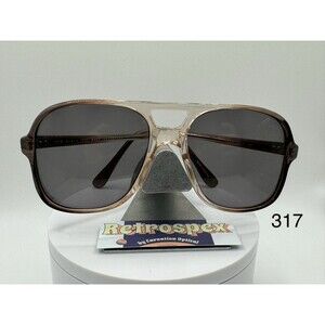 Vintage Oversize Sunglasses NOS Double Bar Style Grey Sun Lens Brown Plastic